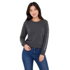   bruno banani női kerek nyakú Pulóver  márka Logo Detail on újj – pamut pulóver, hosszú-újj Top – Anthracite Méret: S
