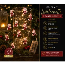   LICHTMOMENTE LED drót füzér lámpa, Mikulás zokni mintás, 20 meleg fehér LED, 2,2 méter, 9843954