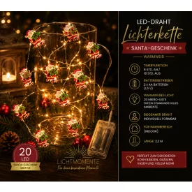   LICHTMOMENTE LED drót füzér lámpa, Mikulás és ajándék mintás, 20 meleg fehér LED, 2,2 méter, 9843553