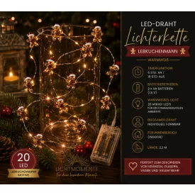   LICHTMOMENTE vízálló LED drót füzér lámpa, mézeskalács figura mintás, 20 meleg fehér LED, 2,2 méter, 9843855