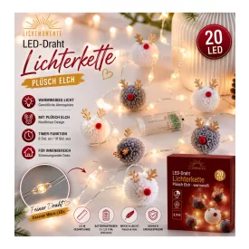   LICHTMOMENTE vízálló LED fényfüzér plüss rénszarvas motívummal, 2,3 méter, 20 meleg fehér mikro LED, ezüst, 9825250