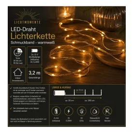   LICHTMOMENTE LED fényfüzér dekoratív szalaggal, 3,2 méter, 20 meleg fehér mikro LED, arany, 9844343