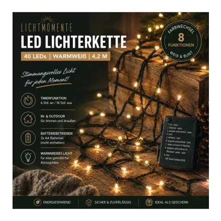 LICHTMOMENTE LED fényfüzér, 4,2 méter, színváltós mikró-LED, fekete, 7667605