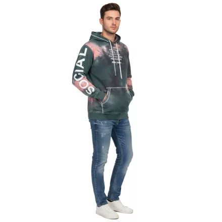 Hollister X Social Tourist férfi pulóver, pamut pulóver  Tie-Dye Print, túlméretezett, 365-352-0002-208, zöld/rózsaszín Méret: L (nagyobb) /kac 1 napos szállítás