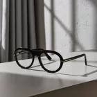 Tom Ford FT5756-B szemüvegkeret csillógó fekete  / Clear/kék blokk lencsék  férfi /kac 1 napos szállítás