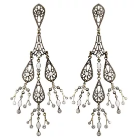   Konplott fülbevaló ékszer Chandelier fehér antique réz hosszú