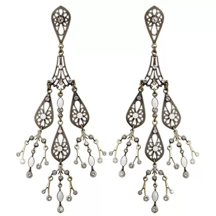 Konplott fülbevaló ékszer Chandelier fehér antique réz hosszú