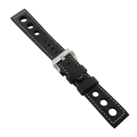   Ingersoll Ersatzband Óra Karóra bőr fekete Naht fehér dornkapcsoló 24 mm