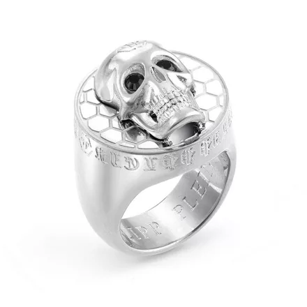 Philipp Plein férfi gyűrű nemesacél ezüst 3D koponya PJ8AA09R 64 (20.3 mm Ø)
