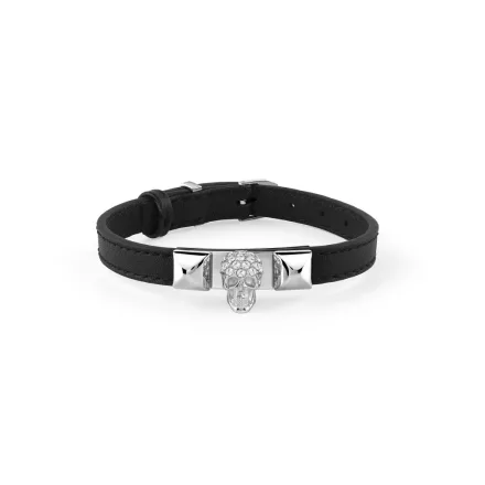 Philipp Plein Unisex férfi női karkötő bőr nemesacél ezüst ENIGMA PJOEA01BU