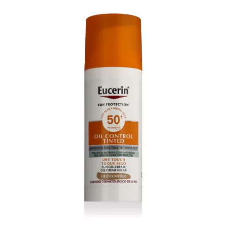Eucerin Sun Oil Control Tinted Dry Touch Sun Gel-Cream arc napvédő SPF50+ Medium 50 ml