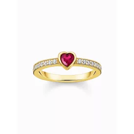   Thomas Sabo TR2448-995-10-56 arany-bevonatú solitaire gyűrű w. piros kő + cirkónia  gyűrű