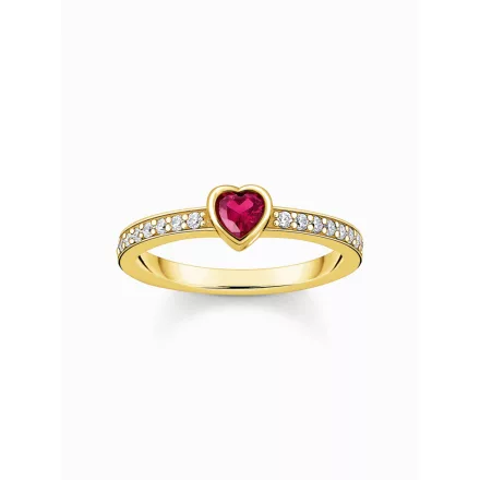 Thomas Sabo TR2448-995-10-56 arany-bevonatú solitaire gyűrű w. piros kő + cirkónia  gyűrű