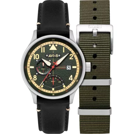 AVI-8 AV-4101-0A férfi óra karóra Hawker Hurricane McKellar Dual idő 44mm 5ATM karóra