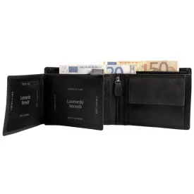 Leonardo Verrelli, valódi bőr pénztárca, RFID, fekete