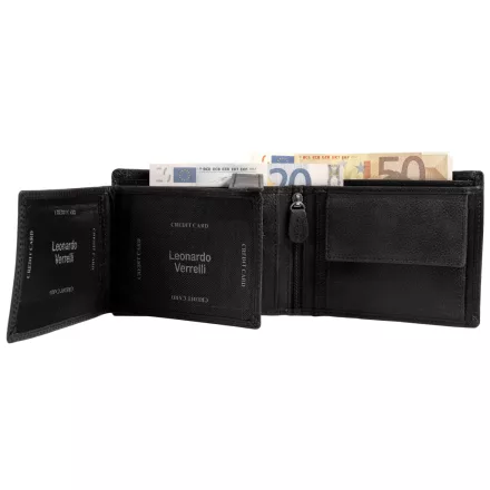 Leonardo Verrelli, valódi bőr pénztárca, RFID, fekete
