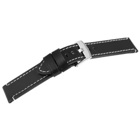   Steinmeister bőr óraszíj, fekete, fehér varrással, 20 mm