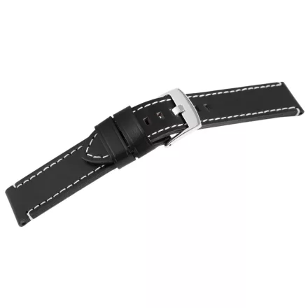 Steinmeister bőr óraszíj, fekete, fehér varrással, 20 mm