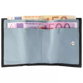 Excellanc fekete mini bőr pénztárca, világoskék