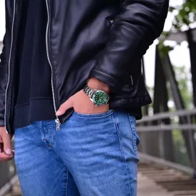   Alain Miller férfi karóra nemesacél szíjjal, Ø 39 mm, ezüstszínű/zöld