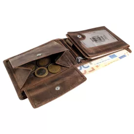   Akzent valódi bőr pénztárca, RFID, keresztirányú, "Totenkopf", barna