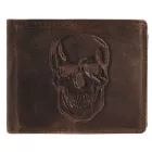 Akzent valódi bőr pénztárca, RFID, keresztirányú, "Totenkopf", barna