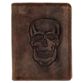   Akzent valódi bőr pénztárca, RFID, álló formátum, "Totenkopf", barna