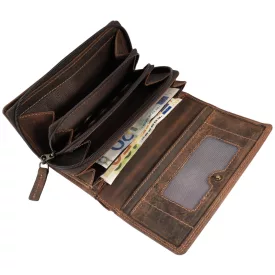   Leonardo Verrelli valódi bőr pénztárca, vintage, RFID, sötétbarna