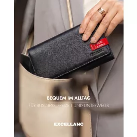 Excellanc fekete valódi bőr pénztárca, RFID védelemmel