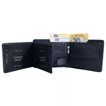 Leonardo Verrelli valódi bőr pénztárca, RFID, sötétkék