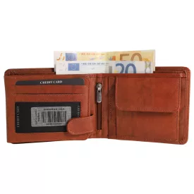   Leonardo Verrelli valódi bőr (antik) pénztárca, RFID, fekvő formátum, barna (konyak)