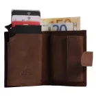 Leonardo Verrelli valódi bőr pénztárca pop-up kártyatartóval, RFID, vintage barna