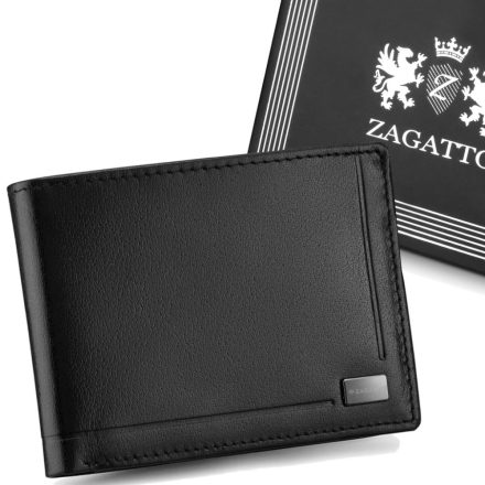 Férfi bőr pénztárca kis fekete vízszintes elegáns RFID pénztárca ZAGATTO