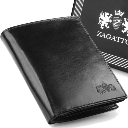 Férfi fekete prémium bőr pénztárca, kiterjesztett RFID ajándék ZAGATTO