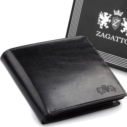 Férfi bőr pénztárca kis fekete bővített pénztárca RFID védelem ZAGATTO
