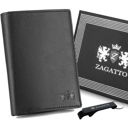Férfi vékony bőr pénztárca Fekete függőleges vékony pénztárca RFID ZAGATTO-val