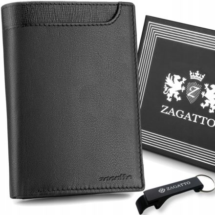Férfi függőleges bőr pénztárca, fekete, elegáns, RFID kártya védelem ZAGATTO