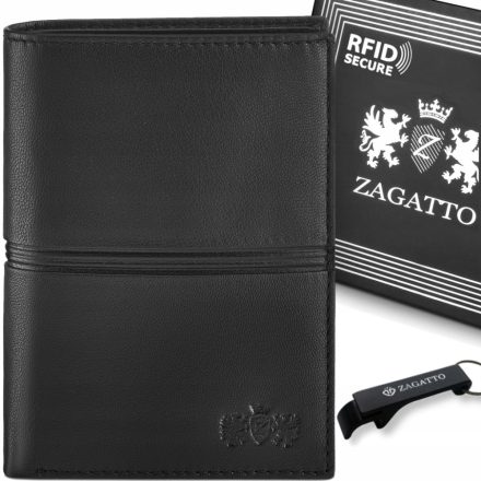 Férfi függőleges prémium bőr pénztárca, természetes bőr, RFID védelem ZAGATTO
