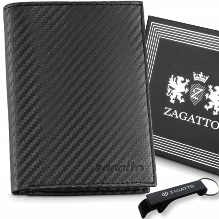 Férfi bőr pénztárca fekete függőleges karbon bőr RFID védelem ZAGATTO