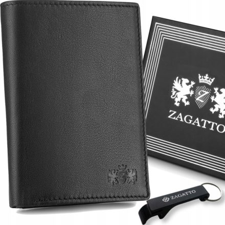Férfi függőleges bőr pénztárca, fekete, elegáns, RFID kártya védelem ZAGATTO