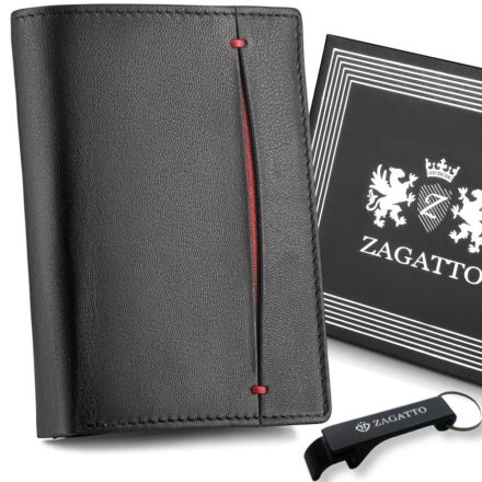 Férfi bőr pénztárca, függőleges, fekete, elegáns, RFID kártya védelem, Zagatto