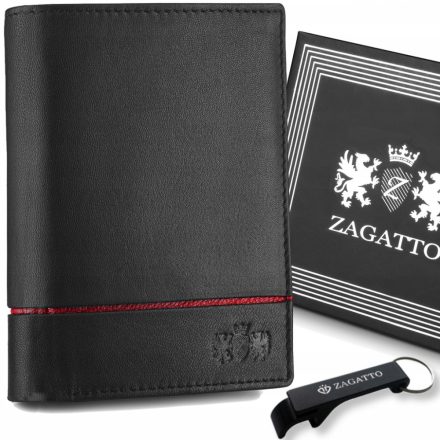 Férfi függőleges bőr pénztárca, fekete klasszikus, RFID védelemmel ZAGATTO
