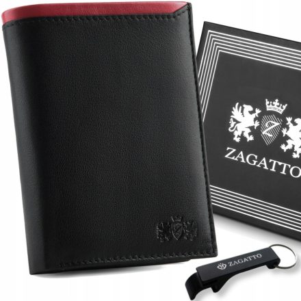 Férfi bőr pénztárca, függőleges, fekete, elegáns, RFID kártya védelem, Zagatto