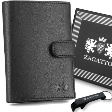 Férfi bőr pénztárca fekete függőleges csattal, RFID kártya védelemmel ZAGATTO