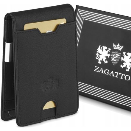 Férfi bőr pénztárca SLIM fekete kis elegáns RFID pénztárca ZAGATTO